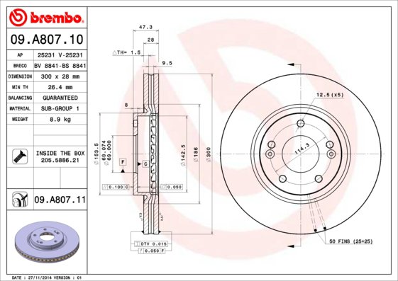 BREMBO brzdový kotúč 09.A807.11, súprava 2 ks