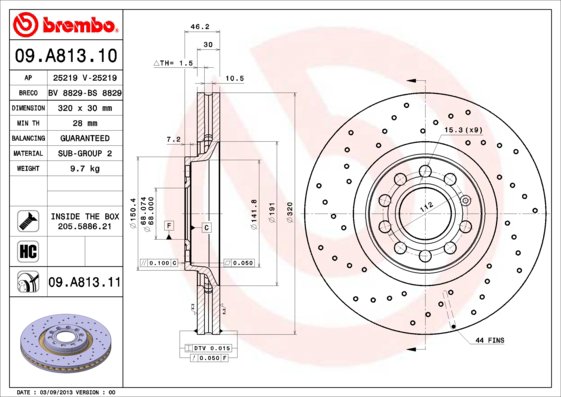 BREMBO brzdový kotúč 09.A813.11, súprava 2 ks