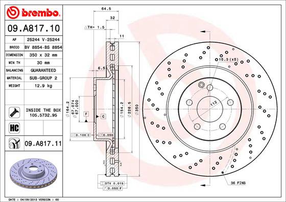 BREMBO brzdový kotúč 09.A817.11, súprava 2 ks