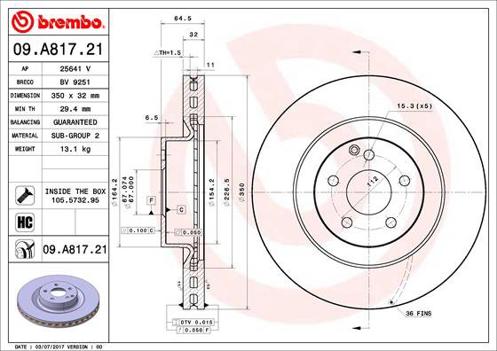 BREMBO brzdový kotúč 09.A817.21, súprava 2 ks