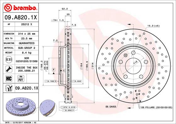BREMBO brzdový kotúč 09.A820.1X, súprava 2 ks