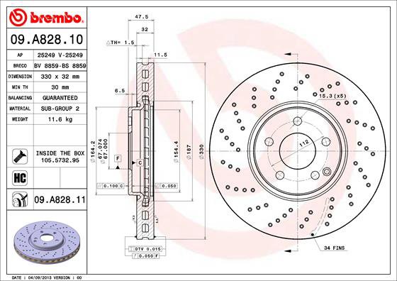 BREMBO brzdový kotúč 09.A828.11, súprava 2 ks