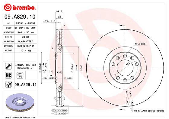 BREMBO brzdový kotúč 09.A829.11, súprava 2 ks