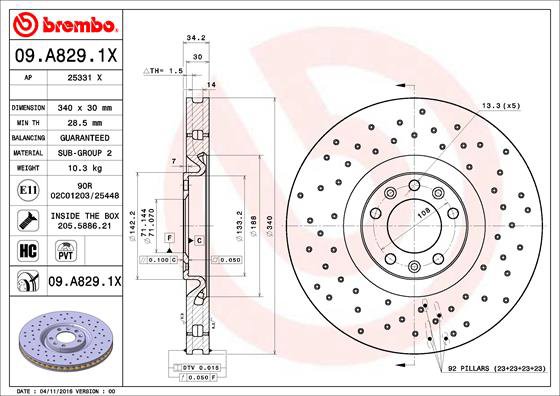 BREMBO brzdový kotúč 09.A829.1X, súprava 2 ks