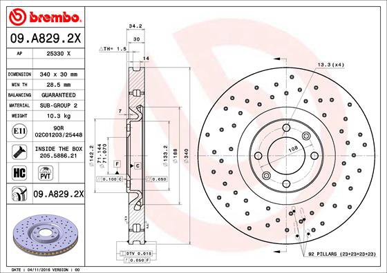 BREMBO brzdový kotúč 09.A829.2X, súprava 2 ks