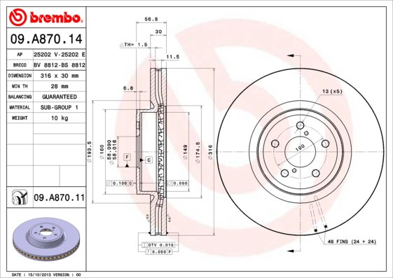 BREMBO brzdový kotúč 09.A870.11, sada 2 ks