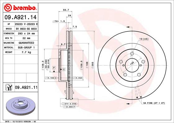 BREMBO brzdový kotúč 09.A921.11, sada 2 ks