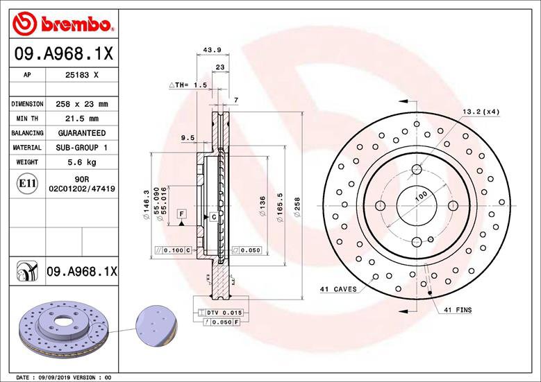 BREMBO brzdový kotúč 09.A968.1X, sada 2 ks