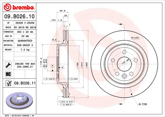 BREMBO brzdový kotúč 09.B026.11, súprava 2 ks