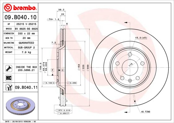 BREMBO brzdový kotúč 09.B040.11, sada 2 ks