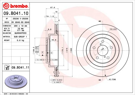 BREMBO brzdový kotúč 09.B041.11, súprava 2 ks