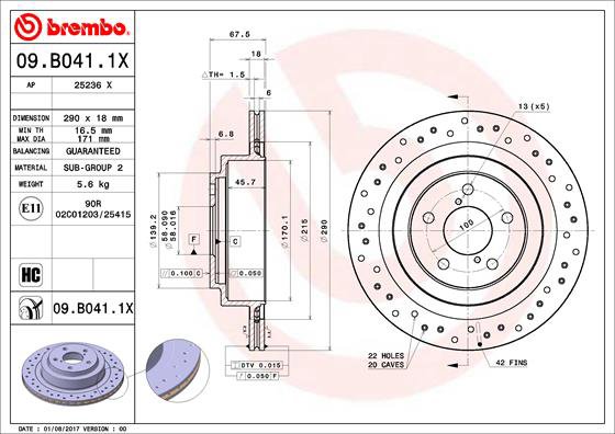 BREMBO brzdový kotúč 09.B041.1X, súprava 2 ks
