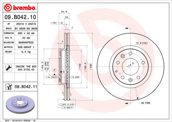 BREMBO brzdový kotúč 09.B042.11, sada 2 ks
