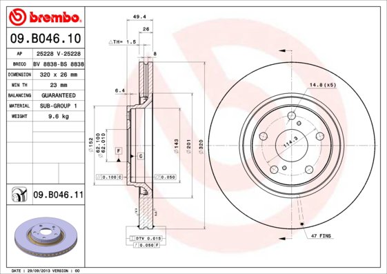 BREMBO brzdový kotúč 09.B046.11, súprava 2 ks