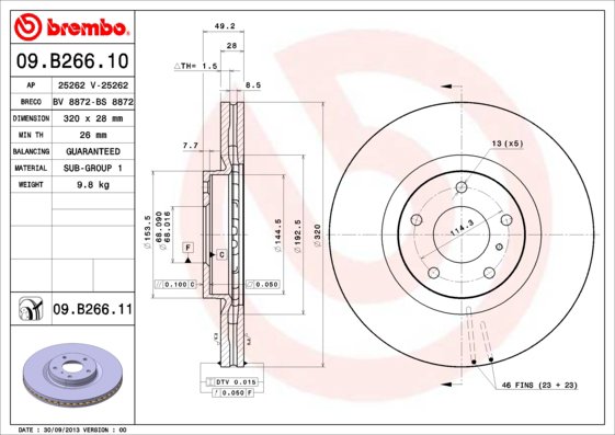 BREMBO brzdový kotúč 09.B266.11, súprava 2 ks