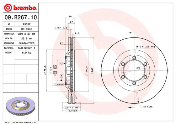 BREMBO brzdový kotúč 09.B267.10, súprava 2 ks