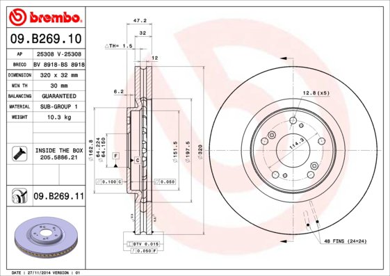 BREMBO brzdový kotúč 09.B269.11, súprava 2 ks