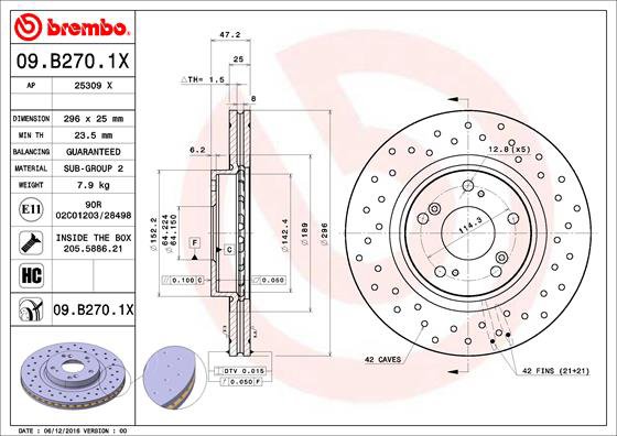 BREMBO brzdový kotúč 09.B270.1X, súprava 2 ks