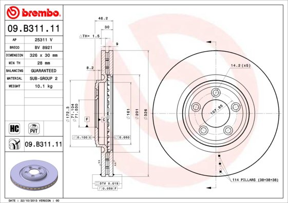 BREMBO brzdový kotúč 09.B311.11, súprava 2 ks