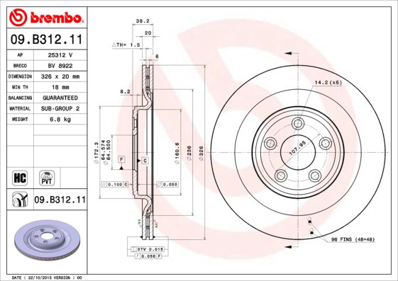 BREMBO brzdový kotúč 09.B312.11, súprava 2 ks