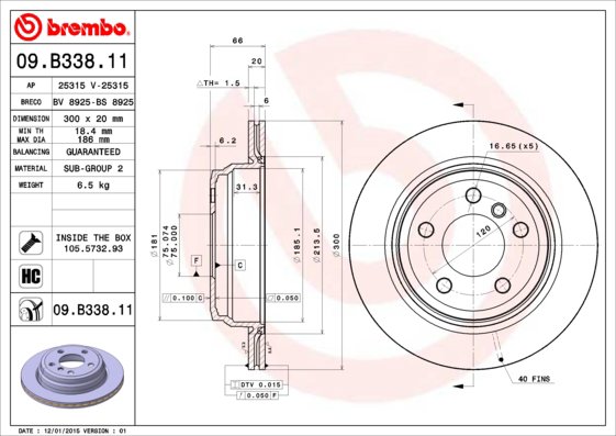 BREMBO brzdový kotúč 09.B338.11, sada 2 ks