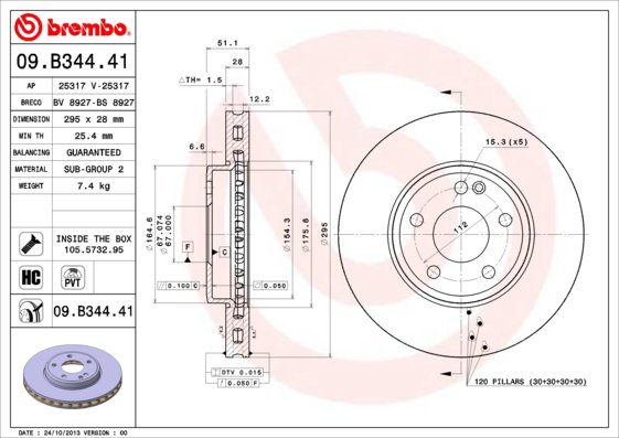 BREMBO brzdový kotúč 09.B344.41, súprava 2 ks