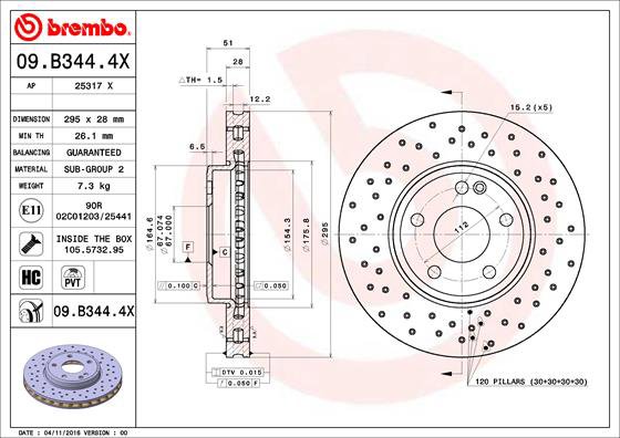 BREMBO brzdový kotúč 09.B344.4X, súprava 2 ks