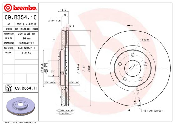 BREMBO brzdový kotúč 09.B354.11, súprava 2 ks