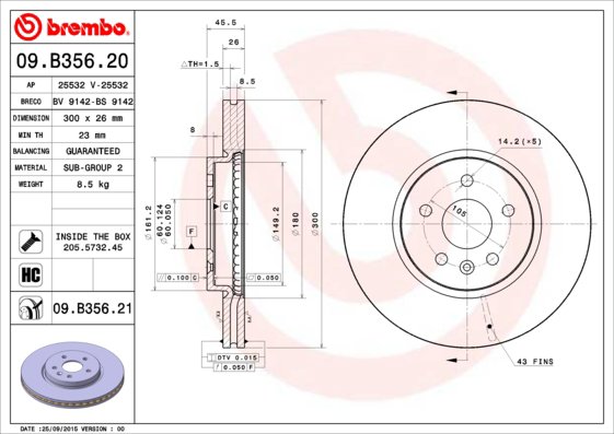 BREMBO brzdový kotúč 09.B356.21, súprava 2 ks