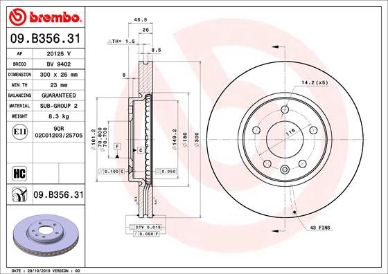 BREMBO brzdový kotúč 09.B356.31, súprava 2 ks