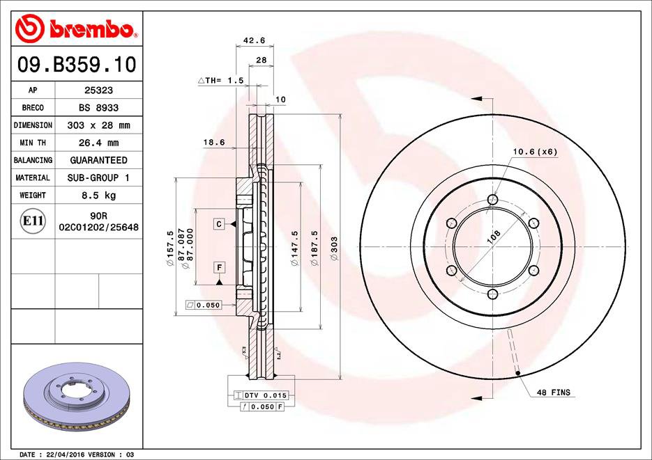 BREMBO brzdový kotúč 09.B359.10, sada 2 ks