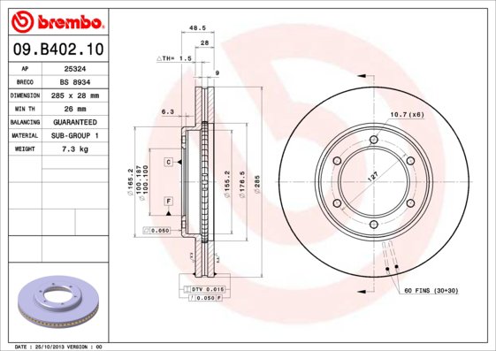 BREMBO brzdový kotúč 09.B402.10, sada 2 ks