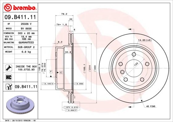 BREMBO brzdový kotúč 09.B411.11, sada 2 ks