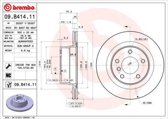 BREMBO brzdový kotúč 09.B414.11, sada 2 ks