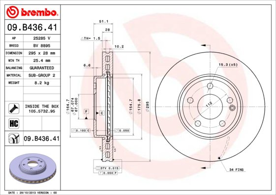 BREMBO brzdový kotúč 09.B436.41, sada 2 ks