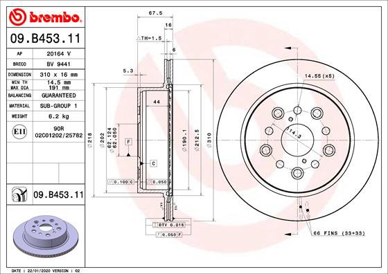 BREMBO brzdový kotúč 09.B453.11, súprava 2 ks