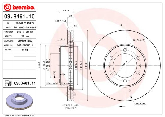 BREMBO brzdový kotúč 09.B461.11, súprava 2 ks