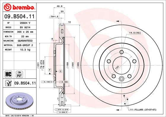 BREMBO brzdový kotúč 09.B504.11, súprava 2 ks