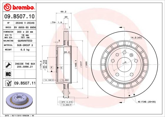BREMBO brzdový kotúč 09.B507.11, súprava 2 ks