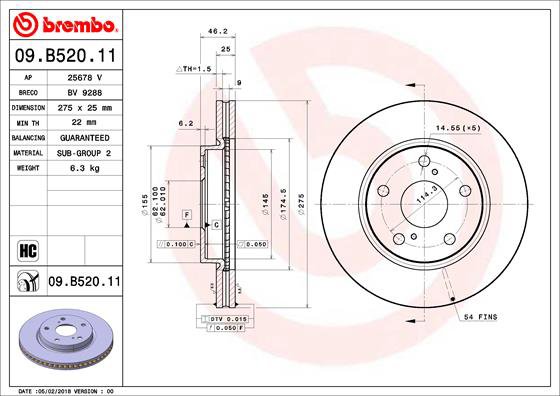 BREMBO brzdový kotúč 09.B520.11, súprava 2 ks