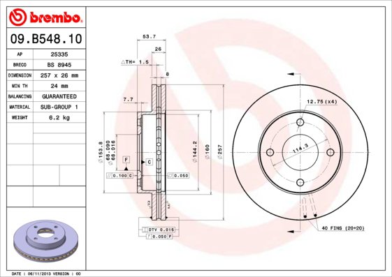 BREMBO brzdový kotúč 09.B548.10, súprava 2 ks