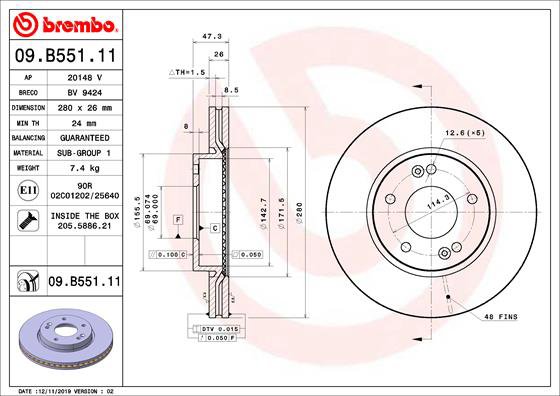 BREMBO brzdový kotúč 09.B551.11, sada 2 ks