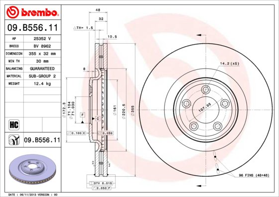 BREMBO brzdový kotúč 09.B556.11, sada 2 ks