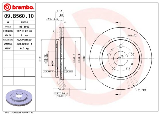 BREMBO brzdový kotúč 09.B560.10, súprava 2 ks