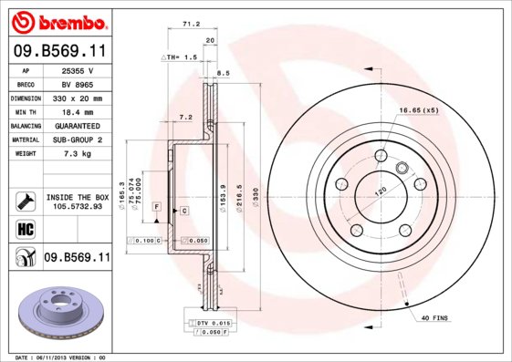BREMBO brzdový kotúč 09.B569.11, súprava 2 ks