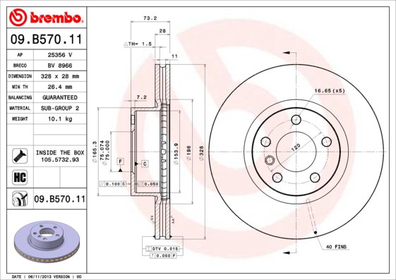 BREMBO brzdový kotúč 09.B570.11, súprava 2 ks