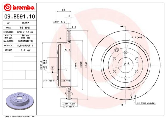 BREMBO brzdový kotúč 09.B591.10, súprava 2 ks