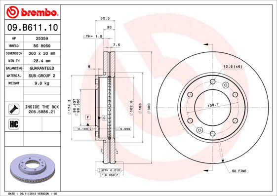 BREMBO brzdový kotúč 09.B611.10, súprava 2 ks