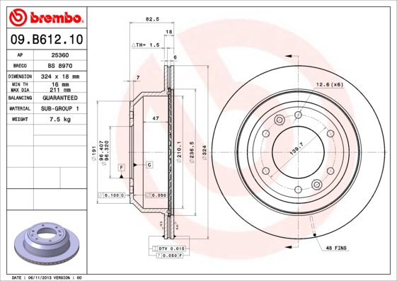 BREMBO brzdový kotúč 09.B612.10, súprava 2 ks