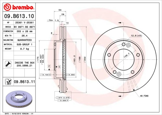 BREMBO brzdový kotúč 09.B613.11, súprava 2 ks